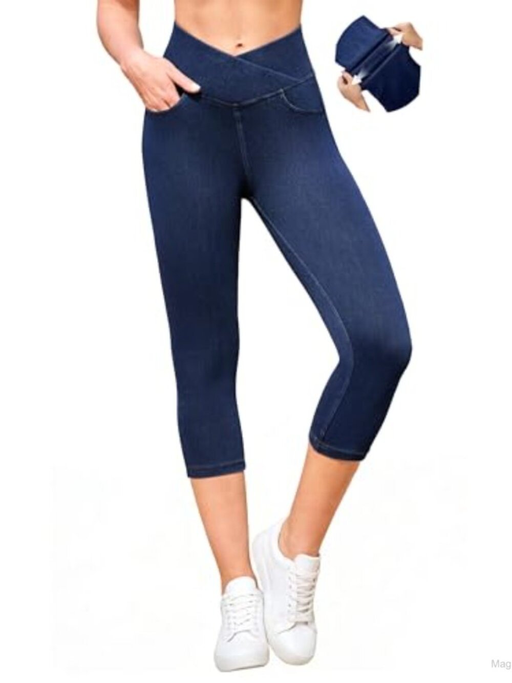 Stretchy Pull On Capri Jeans High Rise Tummy Control Jeggings